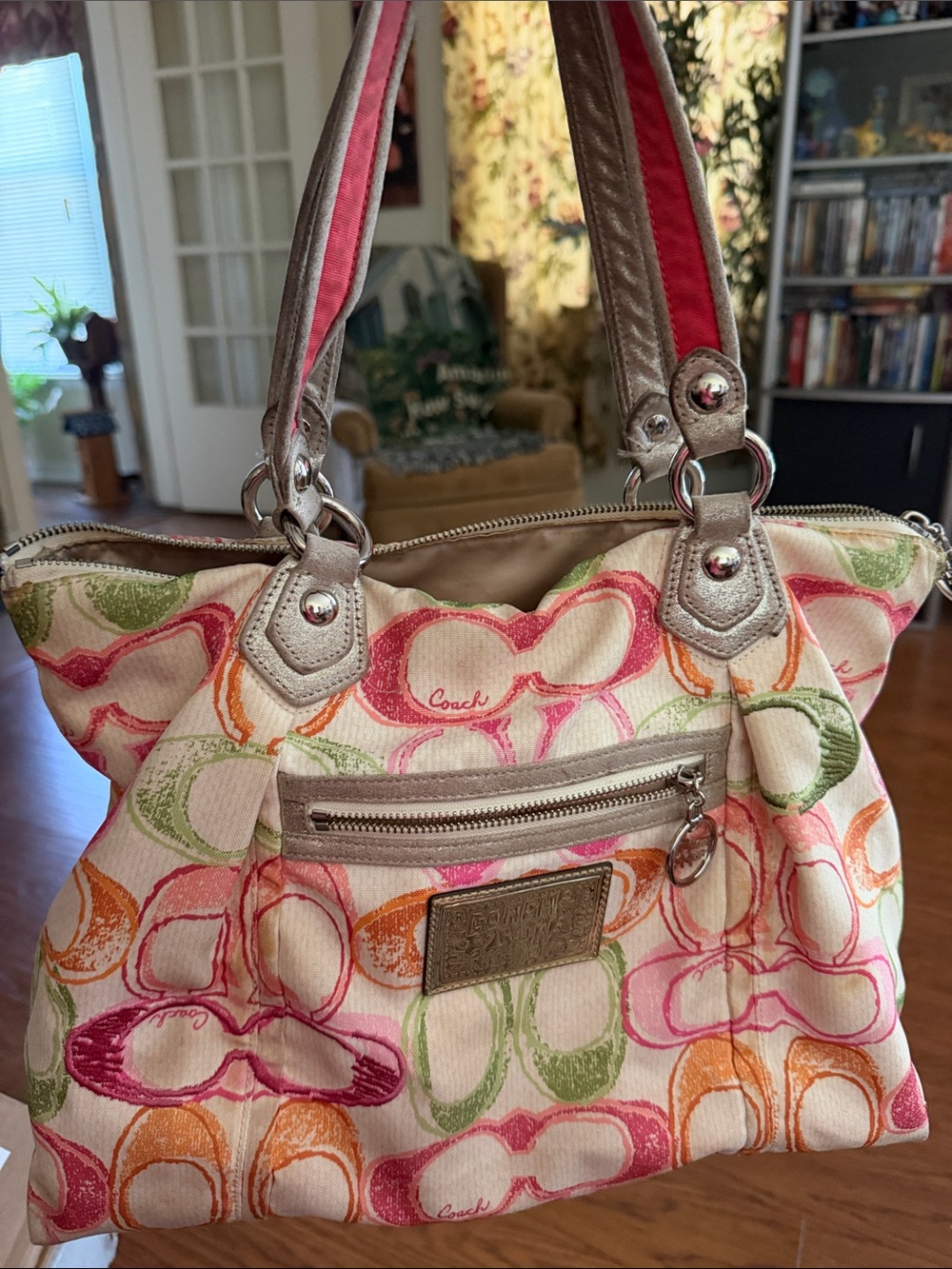Coach Multicolor Poppy
Signature Canvas Shoulder Bag in Pink, Orange, Green